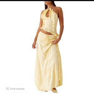 **SOLD*** NWT** Yellow ruffle tie halter top and maxi length skirt set #yellow
